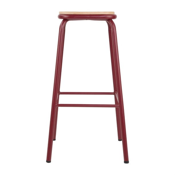 Bolero Cantina High Stools with Wooden Seat Pad Wine Red (Pack of 4)