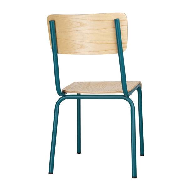 Bolero Cantina Side Chairs with Wooden Seat Pad and Backrest Teal (Pack of 4)