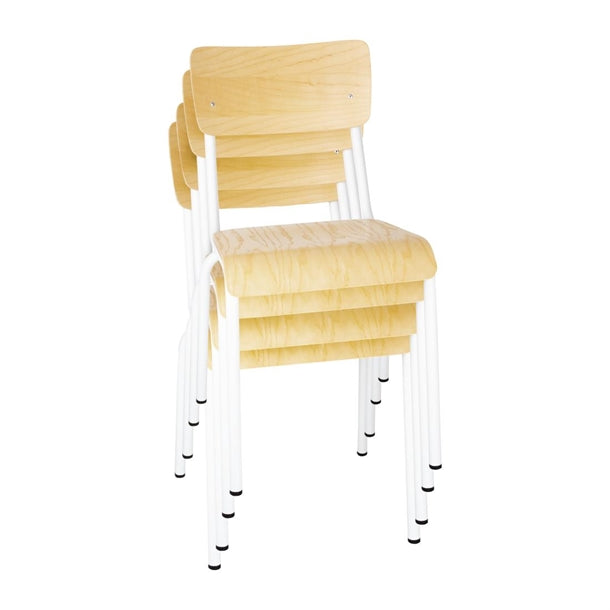 Bolero Cantina Side Chairs with Wooden Seat Pad and Backrest White (Pack of 4)