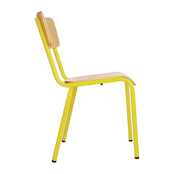 Bolero Cantina Side Chairs with Wooden Seat Pad and Backrest Yellow (Pack of 4)