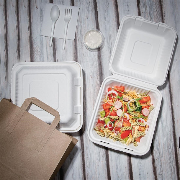 Fiesta Green Compostable Bagasse Hinged Food Containers 223mm (Pack of 200)