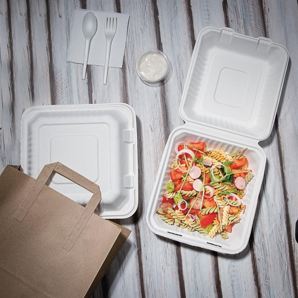 Fiesta Green Compostable Bagasse Hinged Food Containers 236mm (Pack of 200)
