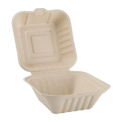 Fiesta Green Compostable Bagasse Burger Boxes Natural Colour 152mm (Pack of 500)
