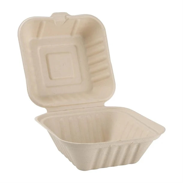 Fiesta Green Compostable Bagasse Burger Boxes Natural Colour 152mm (Pack of 500)