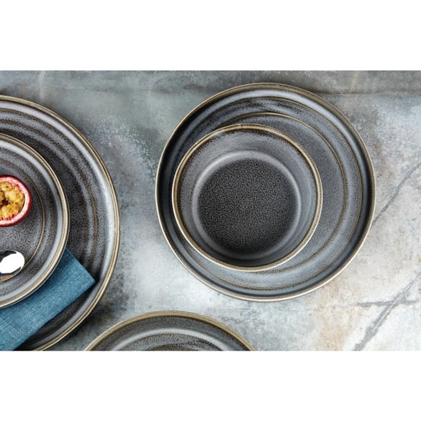 Olympia Cavolo Flat Round Bowls Charcoal Dusk 143mm (Pack of 6)