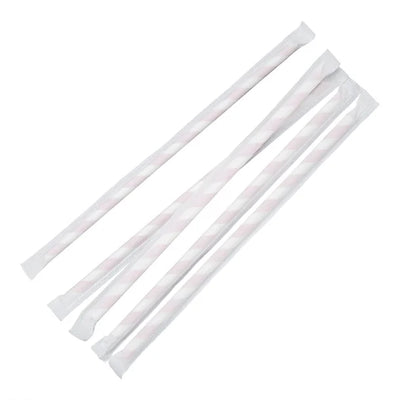 Fiesta Green Individually Wrapped Compostable Paper Straws Red Stripes (Pack of 250)