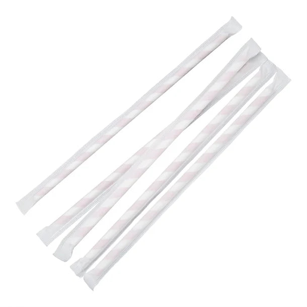 Fiesta Green Individually Wrapped Compostable Paper Straws Red Stripes (Pack of 250)