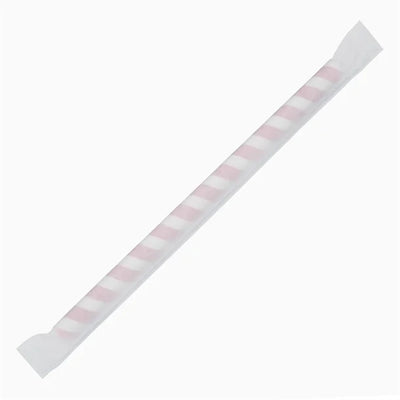 Fiesta Green Individually Wrapped Compostable Paper Smoothie Straws Red Stripes (Pack of 250)