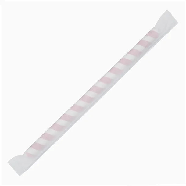 Fiesta Green Individually Wrapped Compostable Paper Smoothie Straws Red Stripes (Pack of 250)