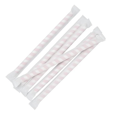 Fiesta Green Individually Wrapped Compostable Paper Smoothie Straws Red Stripes (Pack of 250)