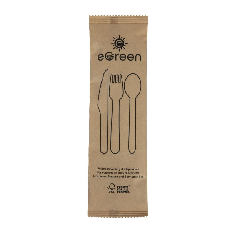 eGreen Individually Kraft Wrapped 4-in-1 Wooden Cutlery Set (Pack of 250)