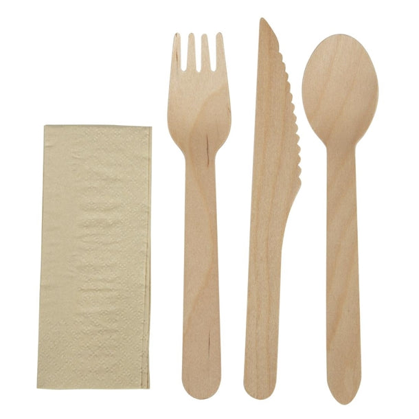 eGreen Individually Kraft Wrapped 4-in-1 Wooden Cutlery Set (Pack of 250)