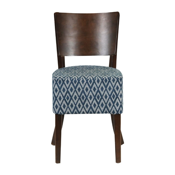 Asti Padded Dark Walnut Dining Chair with Blue Diamond Deep Padded Seat and Back (Pack of 2)