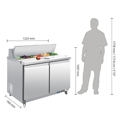 Polar U-Series Double Door Prep Counter Fridge 527Ltr