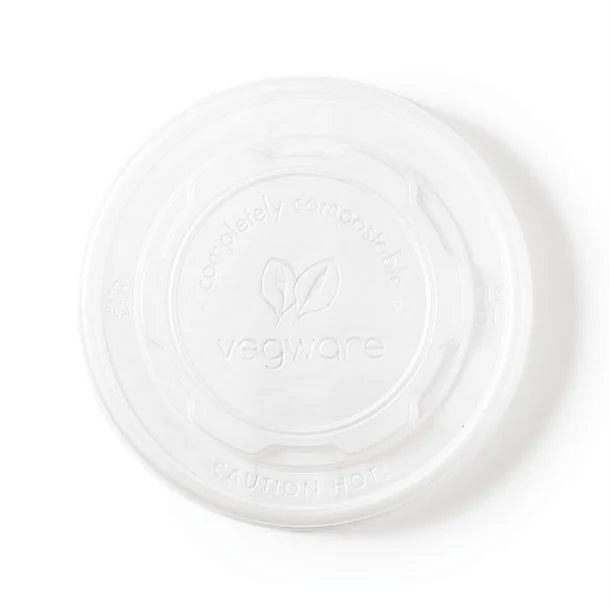 Vegware Compostable Hot Food Pot Flat Lids 350ml - 12oz and 455ml - 16oz (Pack of 500)