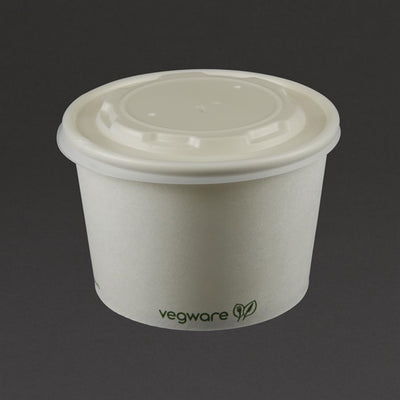 Vegware Compostable Hot Food Pot Flat Lids 350ml - 12oz and 455ml - 16oz (Pack of 500)