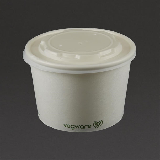 Vegware Compostable Hot Food Pot Flat Lids 350ml - 12oz and 455ml - 16oz (Pack of 500)