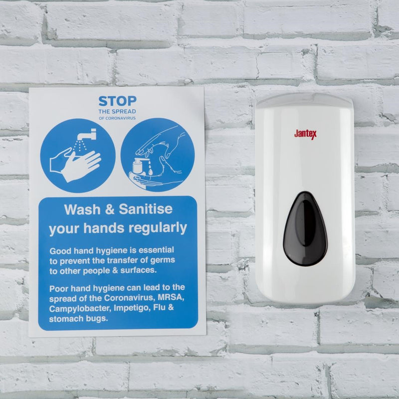 Jantex Manual Liquid Soap and Hand Sanitiser Dispenser 900ml White