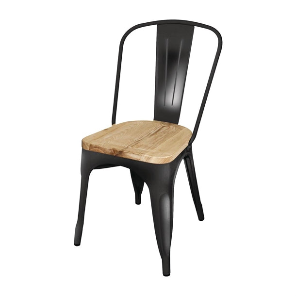 Bolero Bistro Side Chairs with Wooden Seat Pad Gun Metal (Pack of 4)