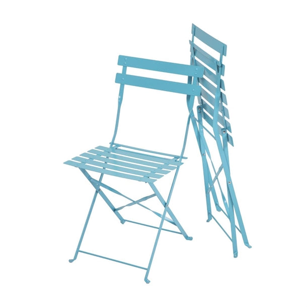 Bolero Pavement Style Steel Chairs Seaside Blue (Pack of 2)
