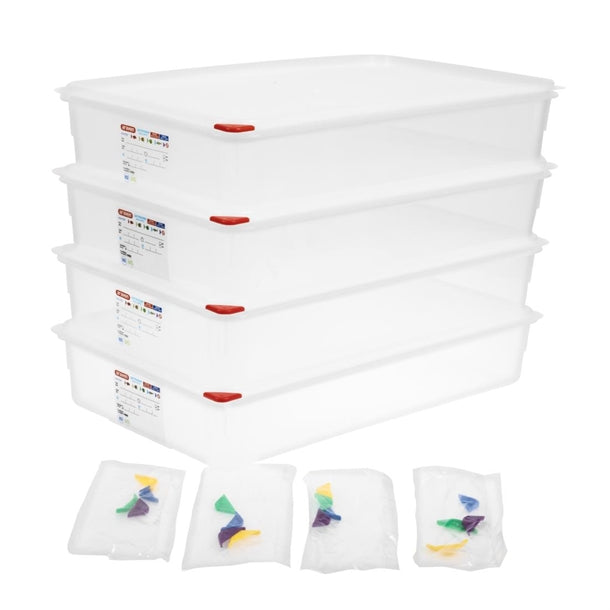 Araven Polypropylene 1-1 Gastronorm Food Containers 13.7Ltr with Lid (Pack of 4)
