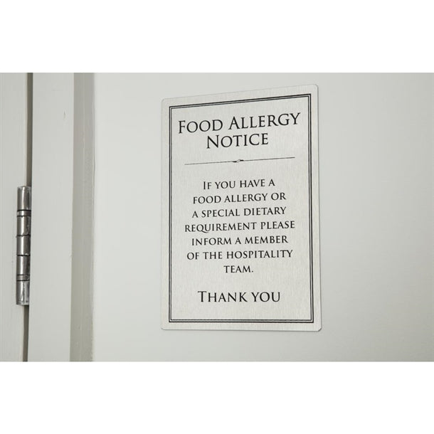 Brushed Steel Food Allergy Sign A5