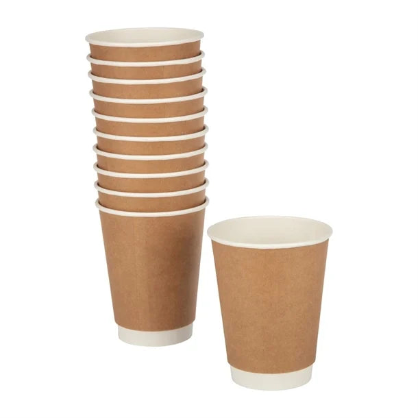 Fiesta Disposable Coffee Cups Double Wall Kraft 340ml - 12oz (Pack of 25)