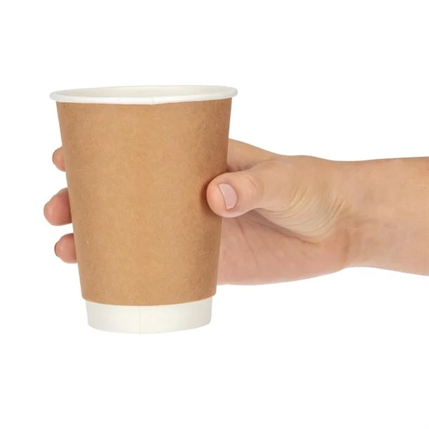 Fiesta Disposable Coffee Cups Double Wall Kraft 340ml - 12oz (Pack of 25)