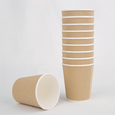 Fiesta Disposable Coffee Cups Ripple Wall Kraft 225ml - 8oz (Pack of 500)