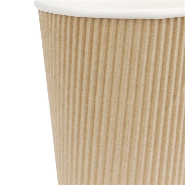 Fiesta Disposable Coffee Cups Ripple Wall Kraft 225ml - 8oz (Pack of 25)