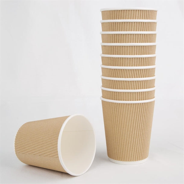 Fiesta Disposable Coffee Cups Ripple Wall Kraft 225ml - 8oz (Pack of 25)