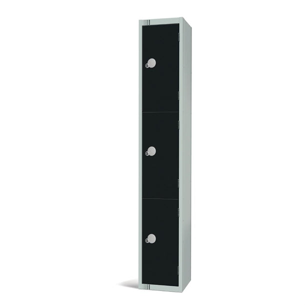 Elite Three Door Coin Return Locker Black