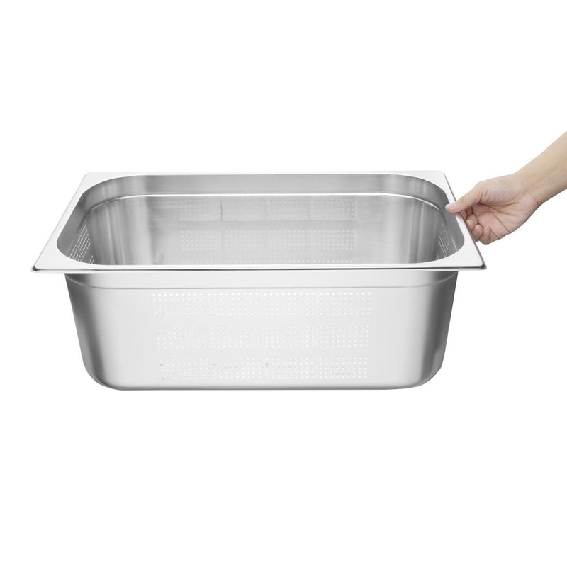 Vogue Stainless Steel Perforated 1-1 Gastronorm Pan 200mm