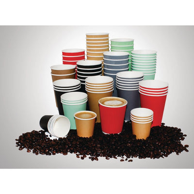 Fiesta Disposable Coffee Cups Ripple Wall Black 225ml - 8oz (Pack of 500)