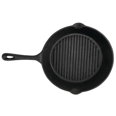 Vogue Round Cast Iron Ribbed Skillet Pan 267mm
