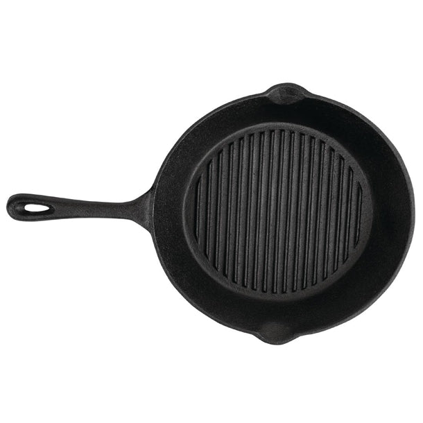 Vogue Round Cast Iron Ribbed Skillet Pan 267mm