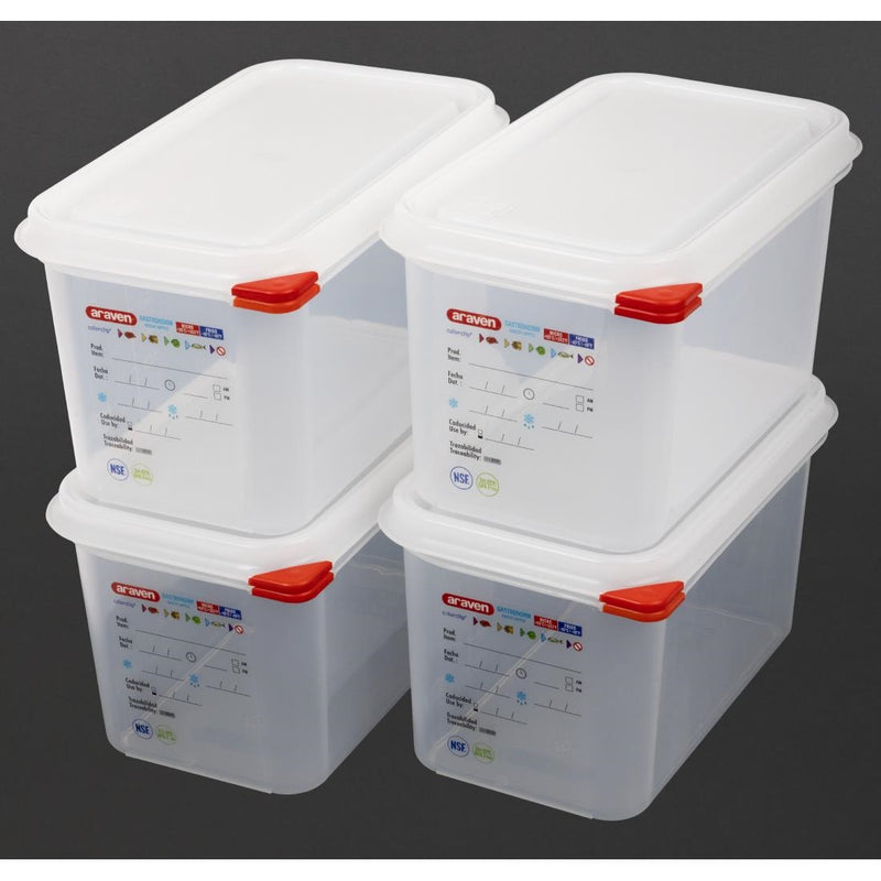 Araven Polypropylene 1-4 Gastronorm Food Containers 4.3Ltr (Pack of 4)