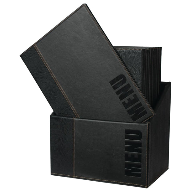 A4 Black Menu Covers with Storage Box – 20 Pack Leather Effect ...