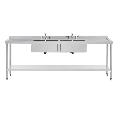 Vogue Stainless Steel Double Sink with Double Drainer 2400mm