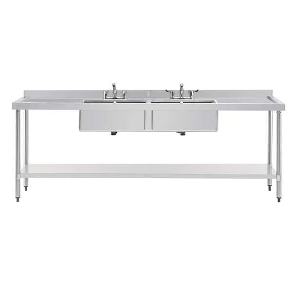 Vogue Stainless Steel Double Sink with Double Drainer 2400mm