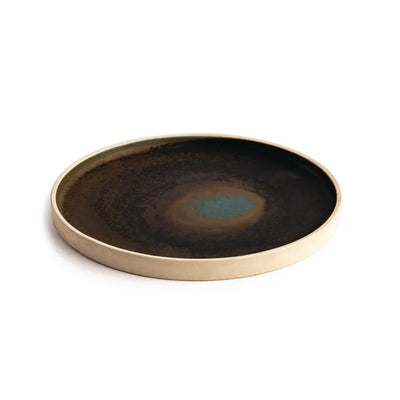 Light Gray Olympia Canvas Flat Round Plate Green Verdigris 250mm (Pack of 6)