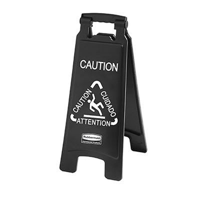 Dark Slate Gray Rubbermaid Executive Multi-Lingual Caution Sign, 2-Sided, Black