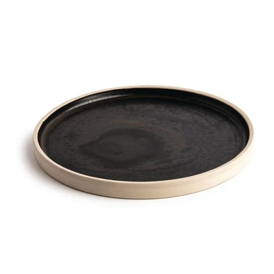 Light Gray Olympia Canvas Flat Round Plate Delhi Black 250mm (Pack of 6)