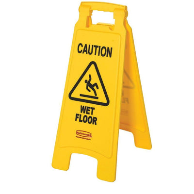 Goldenrod Rubbermaid 2 Sided Floor Sign - Caution Wet Floor Symbol