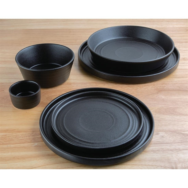 Tan Olympia Cavolo Textured Black Flat Round Plate - 180mm (Box 6)