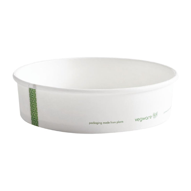Light Gray Vegware 185-Series Compostable Bon Appetit Wide PLA-lined Paper Food Bowls 26oz (Pack of 300)