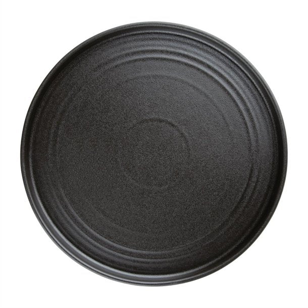 Dark Slate Gray Olympia Cavolo Textured Black Flat Round Plates 270mm (Pack of 4)