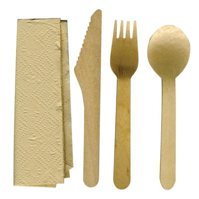 Dark Khaki eGreen Individually Kraft Wrapped 4-in-1 Wooden Cutlery Set (Pack of 250)