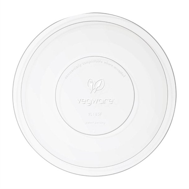 White Smoke Vegware 185-Series Compostable Bon Appetit Wide Bowl PLA Flat Lid (Pack of 300)
