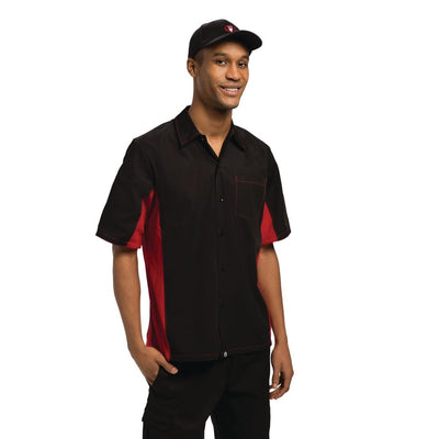 Black Chef Works Unisex Contrast Shirt Black And Red